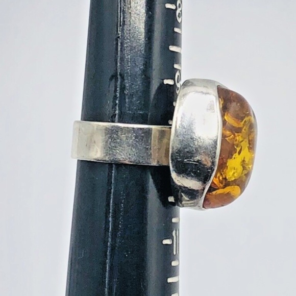 LARGE 925 STERLING Silver & BALTIC AMBER RING SIZE 9.5 Ladies Jewelry - Picture 10 of 16